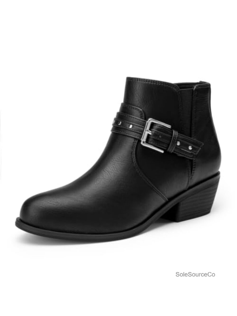 Women's Chunky Low Heel Ankle Boots Side Zipper Faux Leather